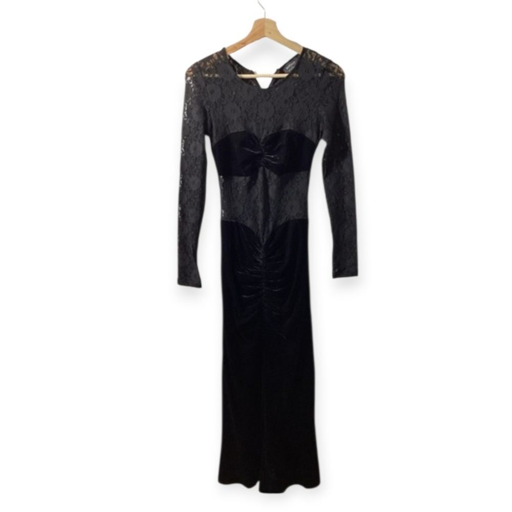 Bardot helenie velour lace maxi dress in‎ black - Picture 2 of 15